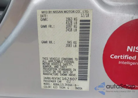 2019 Nissan Altima 2.5 Sl from USA, damaged, VIN 1N4BL4EV5KC162807